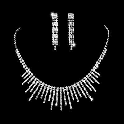 China African Wedding Silver Chain Women's Tennis Rhinestone Bling Sparkle Hyperbola Color Jewelry Necklace Earrings Set for sale