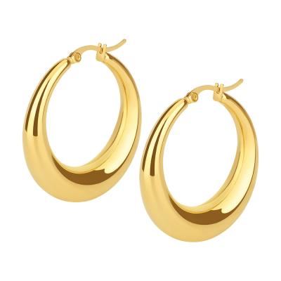 China Fashion Non Allergic Jewelry Women Thick Stainless Steel Gold Plated Circle Chunky Steel Hoop Earrings For Ladies for sale