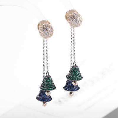 China Non Allergic Cute Color Zircon Ball Detachable Jingle Bell Long Dangle Earrings Small For Girls for sale