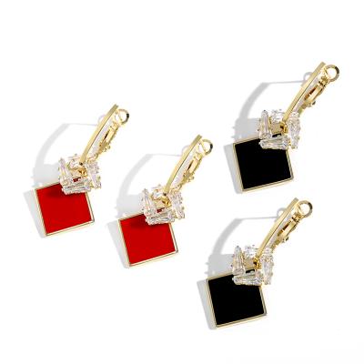 China Color S925 Non Allergic Fashion Red Silver Geometric Drop Circle Clip Earring Handmade Or Black CZ Drop Earrings for sale