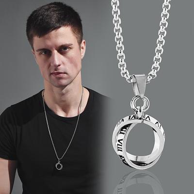 China Vintage Vintage Design Double Sided Ring Necklace Titanium Steel Letters Pendant Necklace For Men for sale