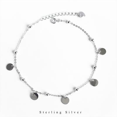 China Non allergic korean simple personalized silver round disc 925 charms anklets for women for sale