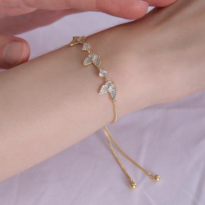 China Non Allergic Champagne Gold Color Cubic Zirconia CZ Butterfly Ladies Chain Bracelets for sale