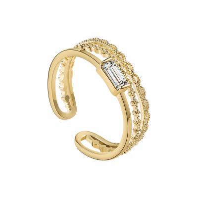 China Simple Fashion Temperament Non Allergic Adjustable Gold Plated Square Zircon Three Layer Rings For Women for sale