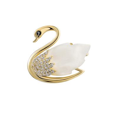 China Safety Pin Brooch Fashion Costume Accessories Metal Elegant Gold Plated Zircon White Swan Pin Brooch For Clothing for sale