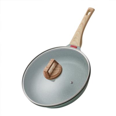 China Sustainable Home Cookware Aluminum Wok With Long Wooden Handle, Kitchen Supplies Non-Stick Wok Wok Pan for sale