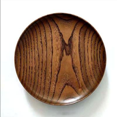 China Disposable Amazon Hotsales 13-15cm LOGO Wholesale Souvenir Round Jujube Custom Made Natural Wood Serving Wooden Dinner Dish for sale