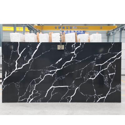 China Modern Black Artificial Quartz Flooring Kitchen Quartz Countertops Vanitytop Artificial Calacatta Stone Price for sale