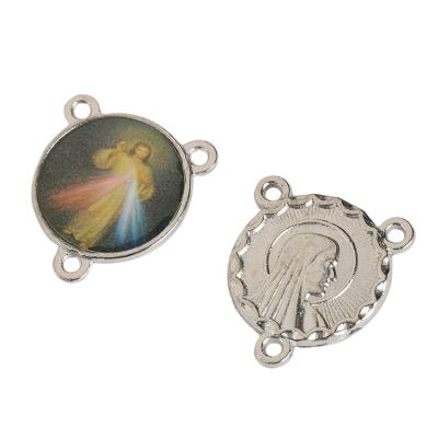 China Europe Rosary Centerpiece Centerpiece Saints Image Sticker Medal Jesus Mary Holy Family Silver Religious Catholic Connector for sale