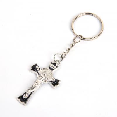 China Metal Fashion Cross Prayer Christian Keychains Women Man Simple Stainless Steel Pendant Link Jesus Keychain Jewelry for sale