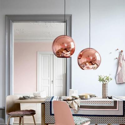 China Living room/dining room/restaurant/hotel/indoor/lobby modern pendant light/bar led bulb copper glass pendant lamp copper chandelier light mirror shade for sale