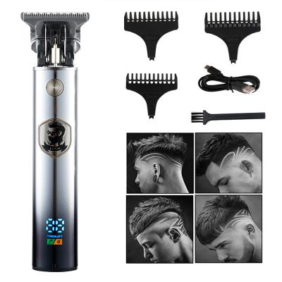 China Car LCD Display USB Rechargeable Electric Oil Head Hair Trimmer for Men's Barber Shop Machine Retro Professional Electric Clipper for sale