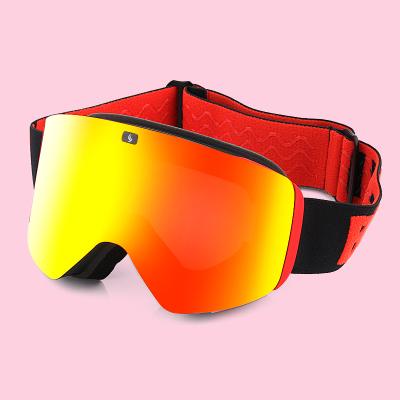 China Cylindrical Magnetic Lenses 2021 Outdoor Adult Ski Racing Ski Goggles With Elastic Ski Goggle Straps for sale