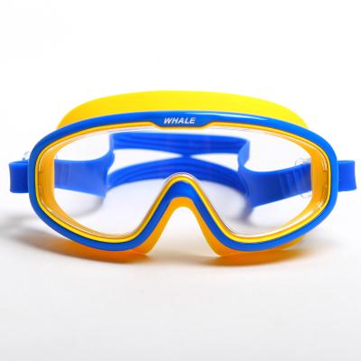 China Colorful Big Frame Summer Swimming Pool Luminous Yellow Kids Swimming Goggles For Water Park Game Child Swim Glasses for sale