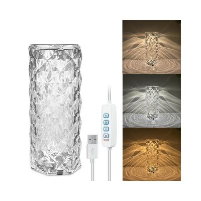 China Modern Usb Wire Control Crystal Rose Romantic Crystal Glass New Rechargeable Table Lamp Table Lamp Bar Home Decor for sale