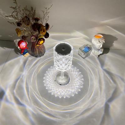 China Modern Wireless Crystal Table Lamp Rose Light Modern Hotel Restaurant Table Lamp Rechargeable with USB Charging Port for sale