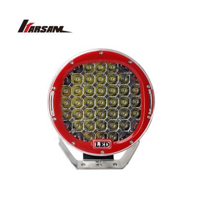 China Best PC Lens Round LED Headlight Bottom 185W CREE Chip Red Spotlight With Low Bracket Hi Beam For Car Moctoycycl for sale