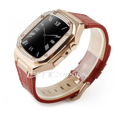 China Stainless Steel Fit for 44mm Apple Watch Series 6/5/4/SE Stainless Steel Case, Genuine Leather Bands with Cover Device for sale