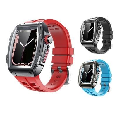 China Newest Metal Retrofit Kit Metal Case For IWatch Series 7/6/5/4/SE Rubber Strap For Apple Watch 44mm/45mm for sale