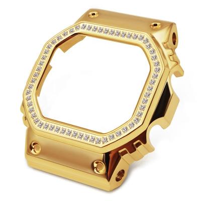 China Suitable for Casio bling G watches GM5600 Bling iced out gold diamond bezel case stainless steel watch case bezel metal case replacement for sale