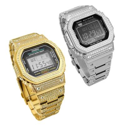 China Suitable for Casio bling watches g shock dw5600 gwm5610 Bling iced out gold diamond case stainless steel watch band series metal case and frame bracelet for sale