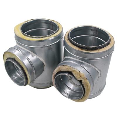 China Industrial HVAC Ventilation Air Conditioning Duct Spiral Round Pipe Duct Fitting Pre-insulated Pressed Tee Piece for sale