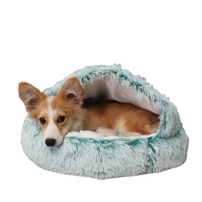 China New Style Sustainable Long Dog Cat Bed Round Warm House Plush Soft Soothing Pet Accessories for sale