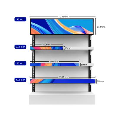 China 23.1 Inch Indoor Supermarket Buries Android Display Stretch Commercial Advertising Video Screen Stretched Bar LCD Display for sale