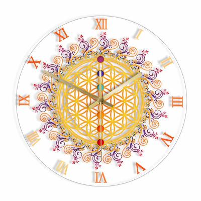 China BRIEF Minimalist Flower Of Life Geometry Quartz Analog Sacred Acrylic Wall Hanging Color Clock With LED Light Clock for sale