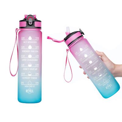 China Big Gradients Sport 32oz Sports Fitness Motivational Water Bottle With Time Marker Custom LOGO BPA Free Plastic Bottle for sale