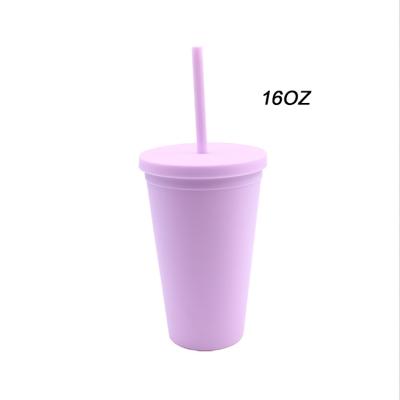 China Tumblers with Lids 16oz Colored Acrylic Reusable Cups (4 Pack) with Lids and Straws Double Wall Matte Plastic Bulk Tumblers 16OZ; 10.1*5.5*16.8H(cm) 16OZ; 10.1*5.5*16.8H (cm) for sale