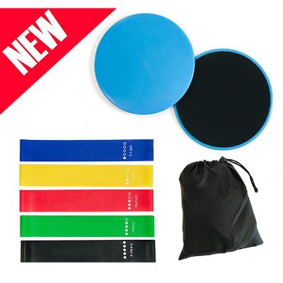 China Silicone Concentration Stability Gliding Discs Silicone Core Sliders and 5 Exercise Training Resistance Bands for Home, Gym, Travel for sale