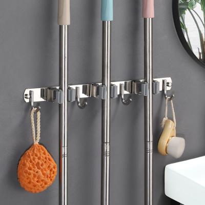 China Workable Workable Stainless Steel Holders 3 4 Hooks Broom Hanger Broom Organizer and Broom Holder Wall Mount for Bathroom Kitchen Office for sale