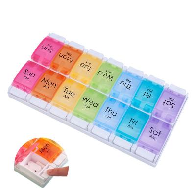 China 7 Day Pill Case with Unique Spring Assisted Open Design Weekly Pill Organizer for Travel Storage 7 Day Pill Box for sale