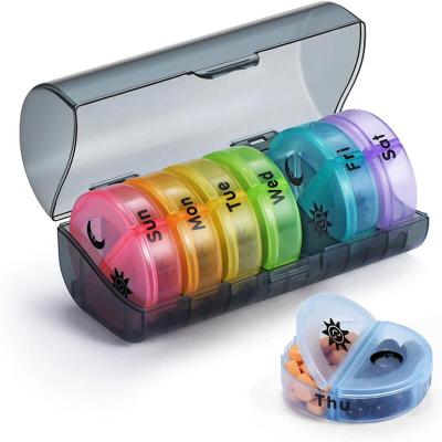 China Weekly Pill Organizer 7 Day 2 Times a Day Colorful 14 Compartments Pocket Pill Boxes for sale