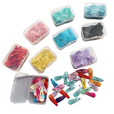 China Cute Children's Hair Accessories 50Pcs/Box 3CM Candy Waterdrop Metal Snap Hairpin Hair Clips Small Bobby Pins for sale