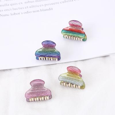 China Wholesale Cute Colorful Shiny Rainbow Hair Claw Clips 2.5CM Mini Barrettes Acrylic Hair Clamps Factory Small for sale