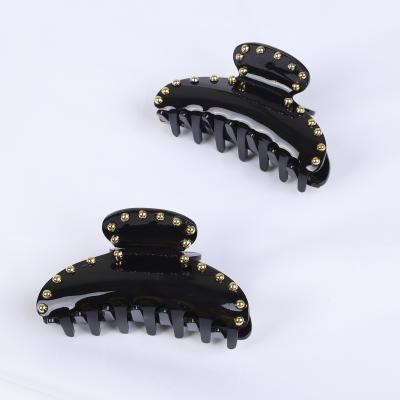 China Newest Gold Studded Pearl Large Acrylic Black Barrette Ponytail Holder Hair Clips Hair Claw Clips for sale