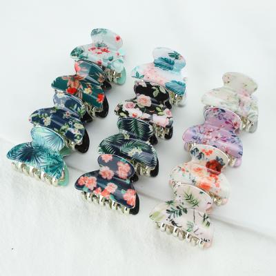 China Fashion Women Hair Accessories Printing Cute Stylish Girls Cute Print Acrylic Plastic Hair Claw Clips Acetate Hair Sling Crab Claw Claw Clips 4CM Small for sale