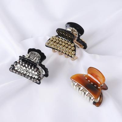 China Small Gold Rhinestone Pearl Crab Hair Claw Clips Acetate Luxury Acrylic Barrettes Small Claw Clips for sale