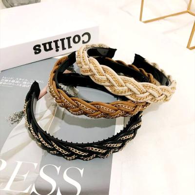 China Hip Hop PU Chain Braid Headbands Leather Hair Bands Hair Bands Women Girls Hair Accessories Non Slip Hair Circle for sale