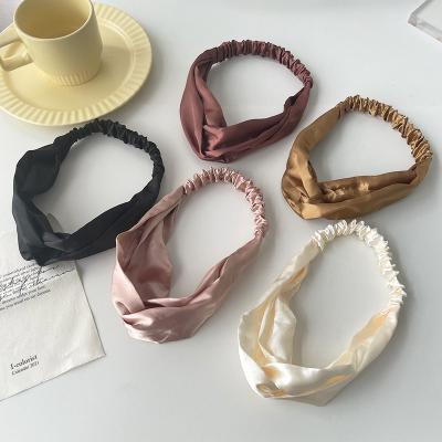 China Cheap Elastic Turban Silk Cross Knot Satin Hair Band Hair Accessories Headband Elastic Headband for sale