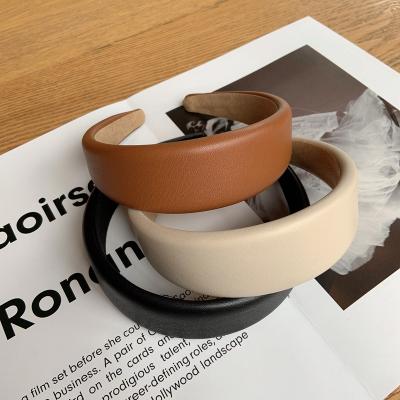 China Korea PU Leather Wide Sponge Padded Simple Hair Circle Band Framing Hair Accessories Hairband Headband for sale