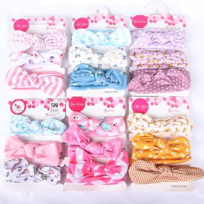 China Soft 3PCS Cotton Print Cartoon Bow Turban Children Baby Hair Accessories Hair Bands Child's Headbands Headbands for sale