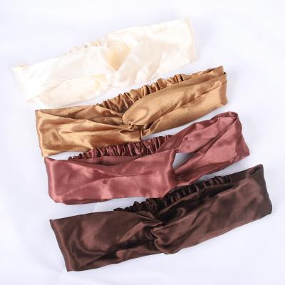 China Fashion Women Hair Accessories Cheap Cross Top Knot Satin Elastic Hair Bands Headbands Silk Headbands for sale