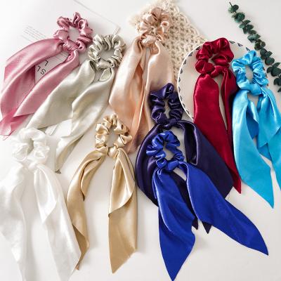 China Fashionable Shiny Silk Long Ribbon Scrunchies Elastic Hair Scrunchies Hair Accessories Ponytail Holder Hair Bands for sale