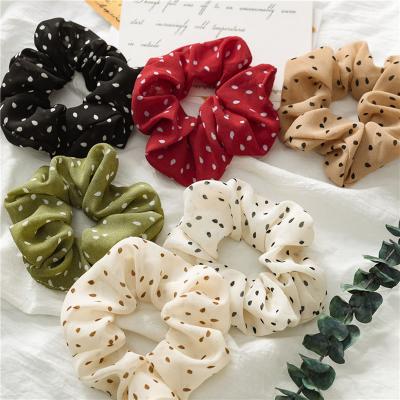 China Wholesale Soft Dot Chiffon Scrunchies Elastic Hair Bands Ponytail Holder Hair Accessories Hair Ties for sale