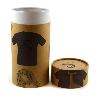 China Recycled Materials Brown Kraft Paper Tube Cardboard Round Fashionable Paper Gift Box For T Shirts Packaging for sale