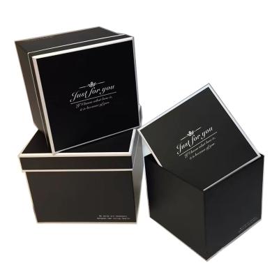 China Recycled Materials Provided By Stock Hot Sale Square Flower Boxes Set Of 3 Gift Boxes Black for sale