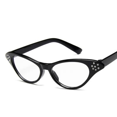 China Retro personality cheap price cat eye glass frame quincunx set diamond reading glass plastic optical frames for sale